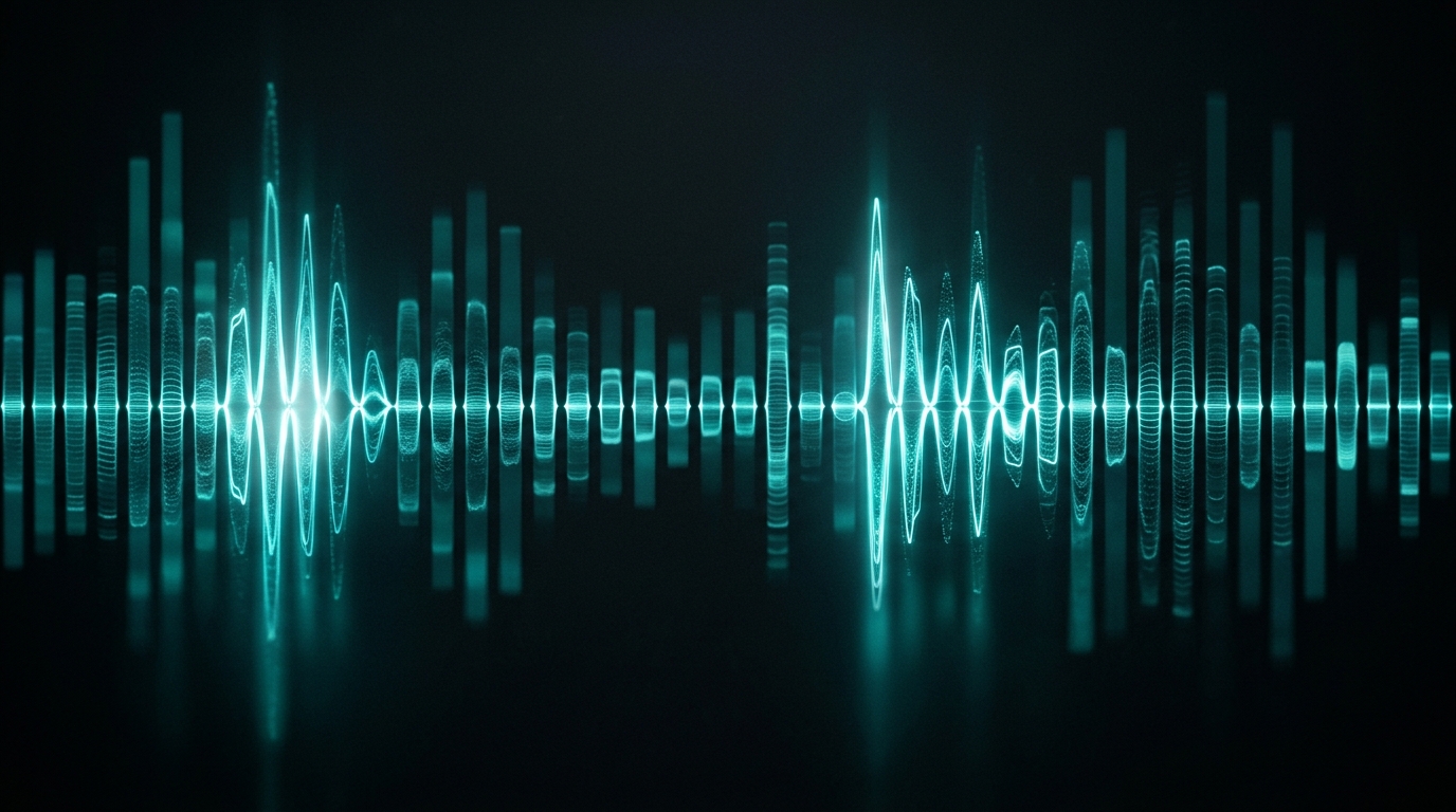 Glowing teal waveform bars visualizing voice activity detection